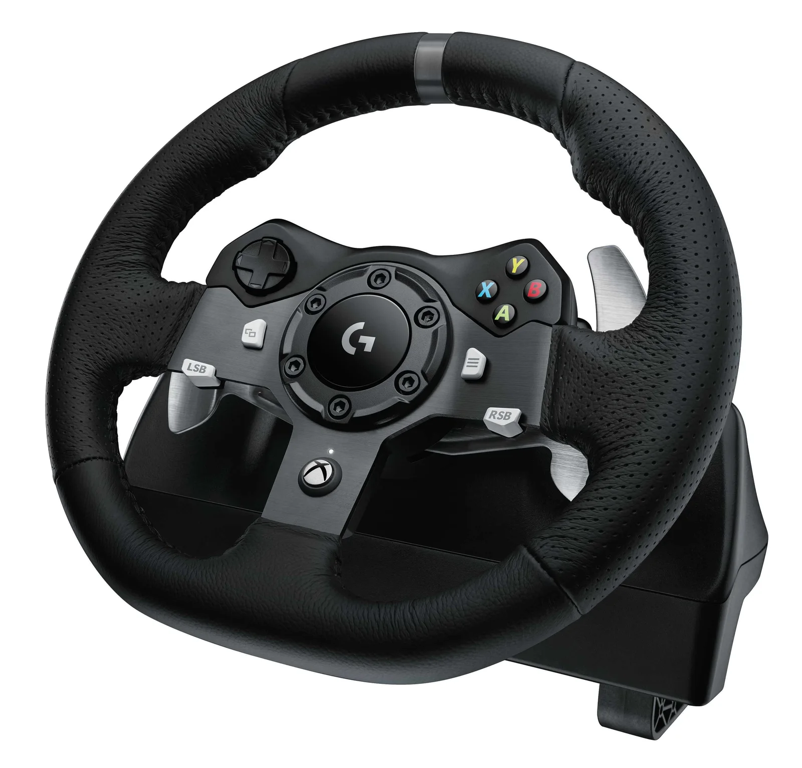 Logitech G920 Driving Force racing wheel for Xbox and PC, front three-quarter view