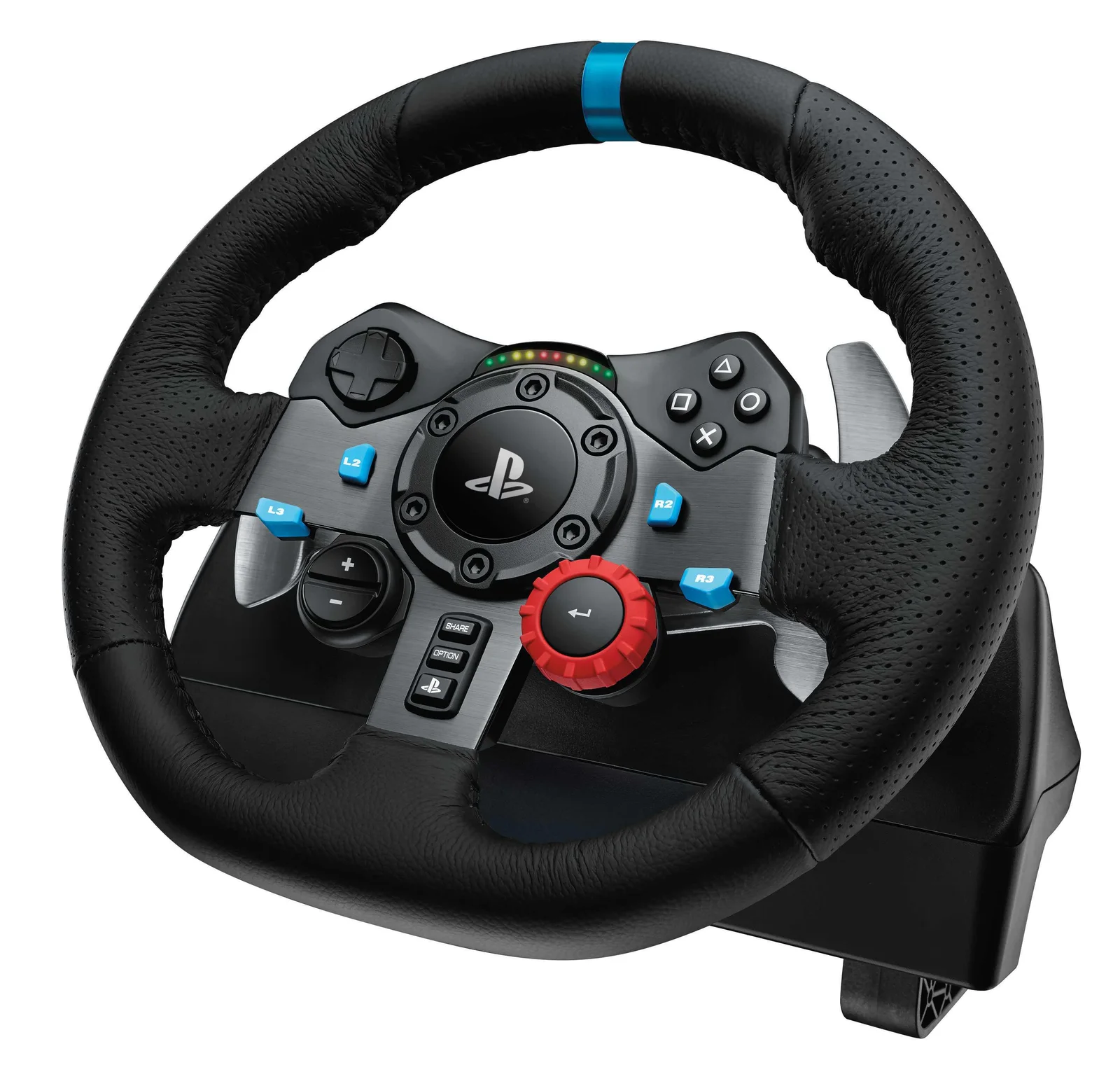 Logitech G29 Driving Force racing wheel for PlayStation and PC, front three-quarter view