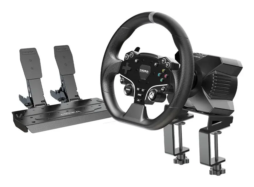 MOZA R3 bundle: wheel base, ES wheel, pedals and desk clamp